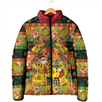 Vanuatu Sand Drawing Christmas Bow Padded Jacket Meri Krismas Hibiscus Turtle