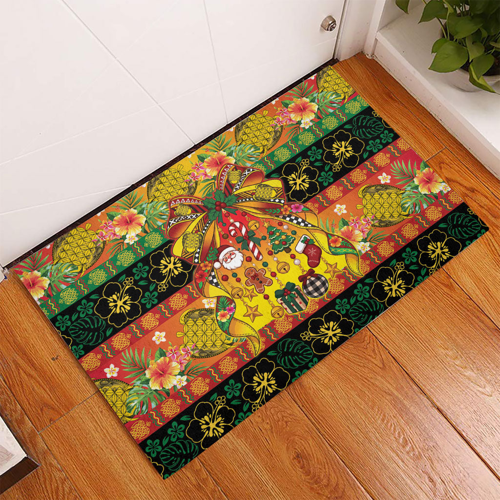 Vanuatu Sand Drawing Christmas Bow Rubber Doormat Meri Krismas Hibiscus Turtle LT9 - Polynesian Pride