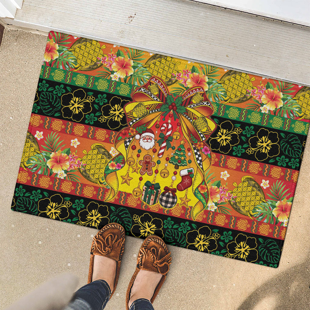 Vanuatu Sand Drawing Christmas Bow Rubber Doormat Meri Krismas Hibiscus Turtle LT9 - Polynesian Pride