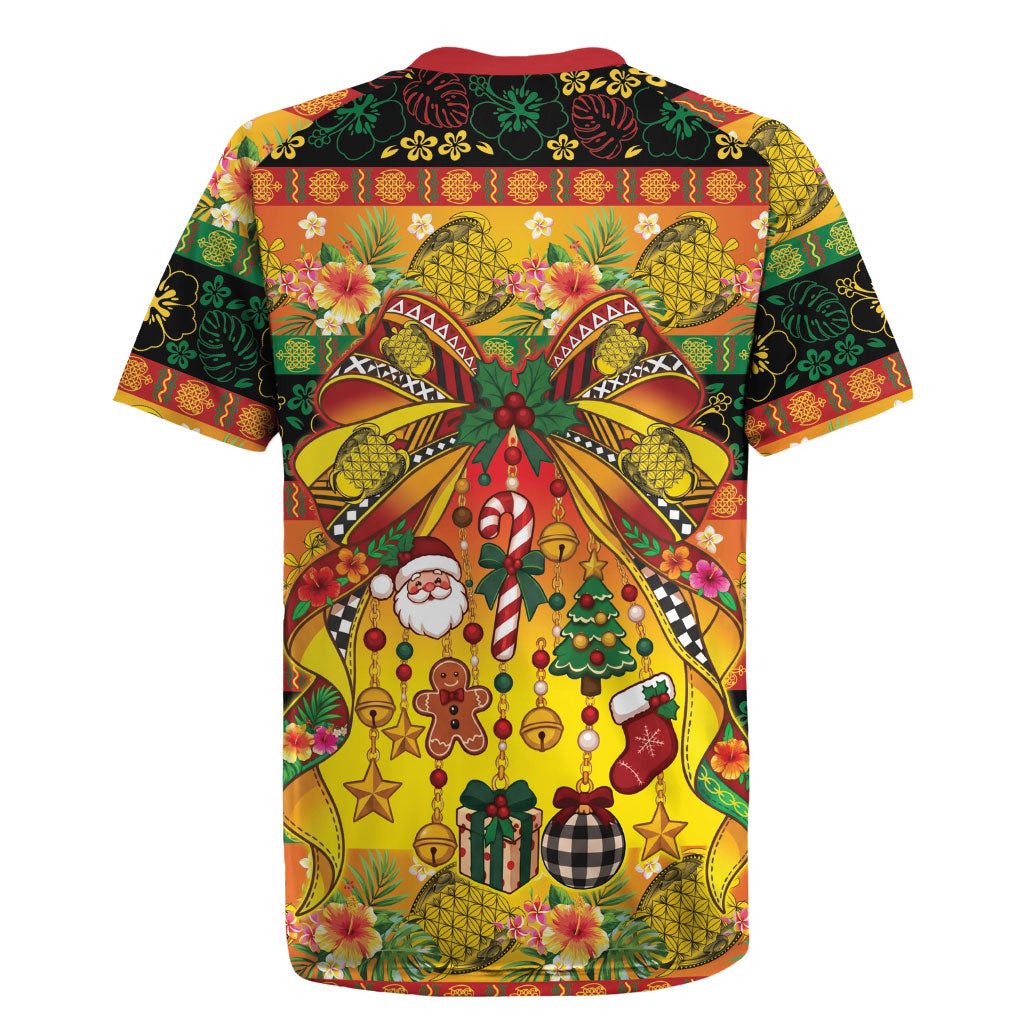 Vanuatu Sand Drawing Christmas Bow Rugby Jersey Meri Krismas Hibiscus Turtle LT9 - Polynesian Pride