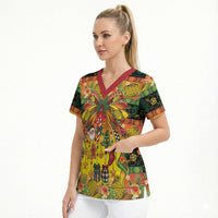 Vanuatu Sand Drawing Christmas Bow Scrub Top Meri Krismas Hibiscus Turtle LT9 - Polynesian Pride