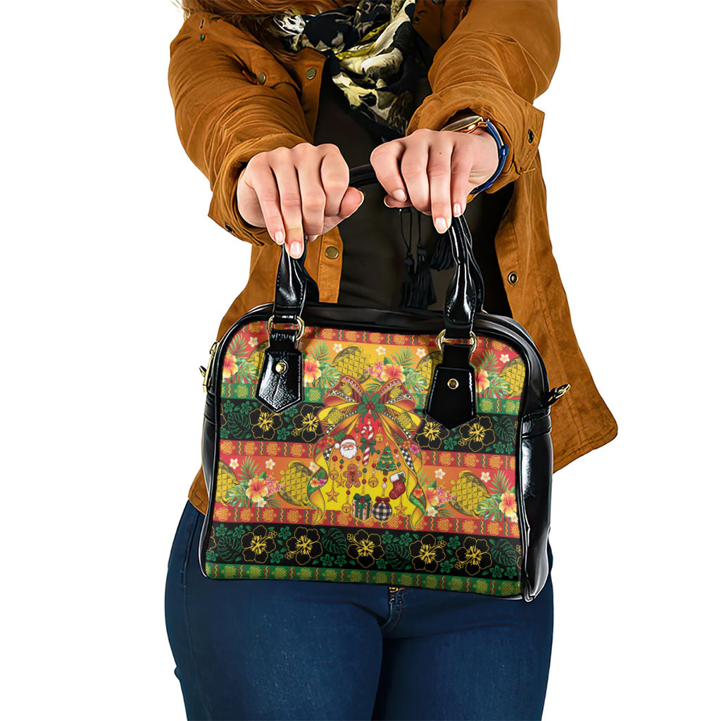 Vanuatu Sand Drawing Christmas Bow Shoulder Handbag Meri Krismas Hibiscus Turtle