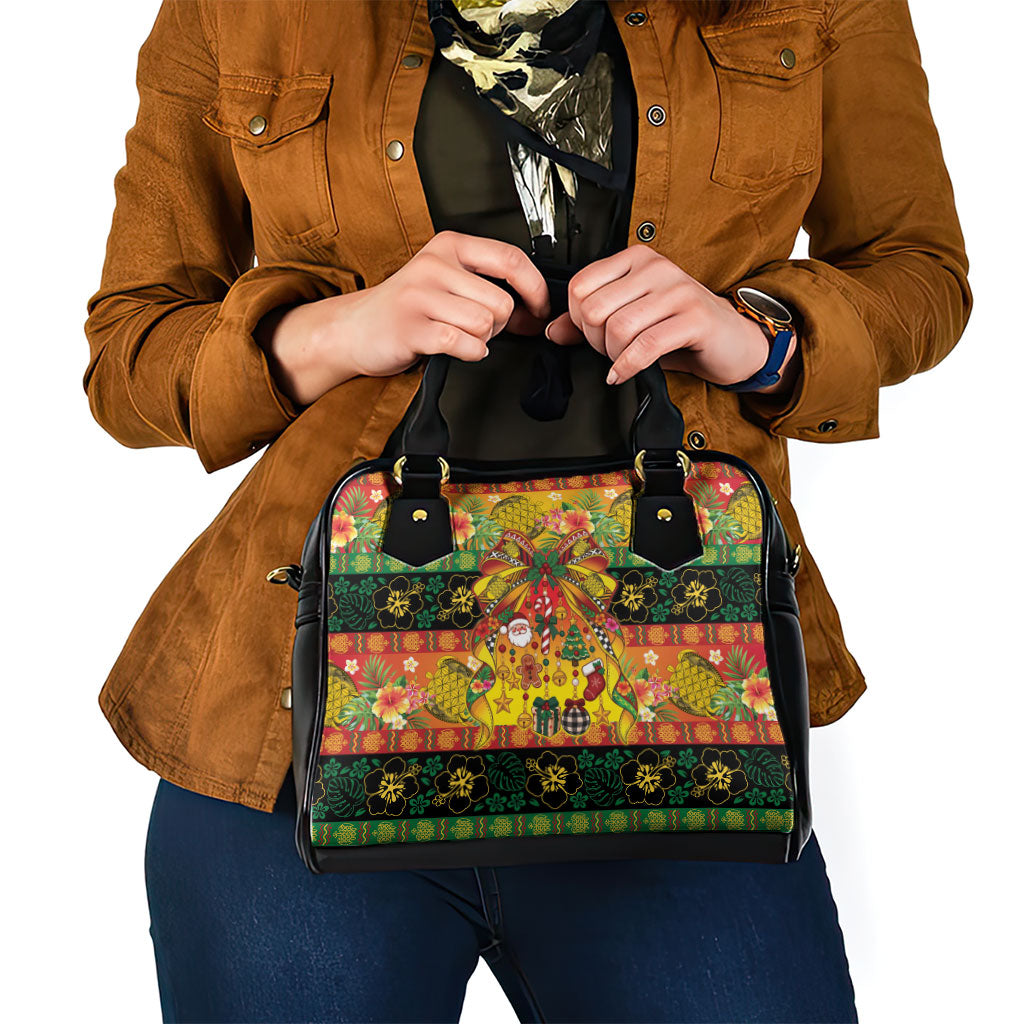 Vanuatu Sand Drawing Christmas Bow Shoulder Handbag Meri Krismas Hibiscus Turtle