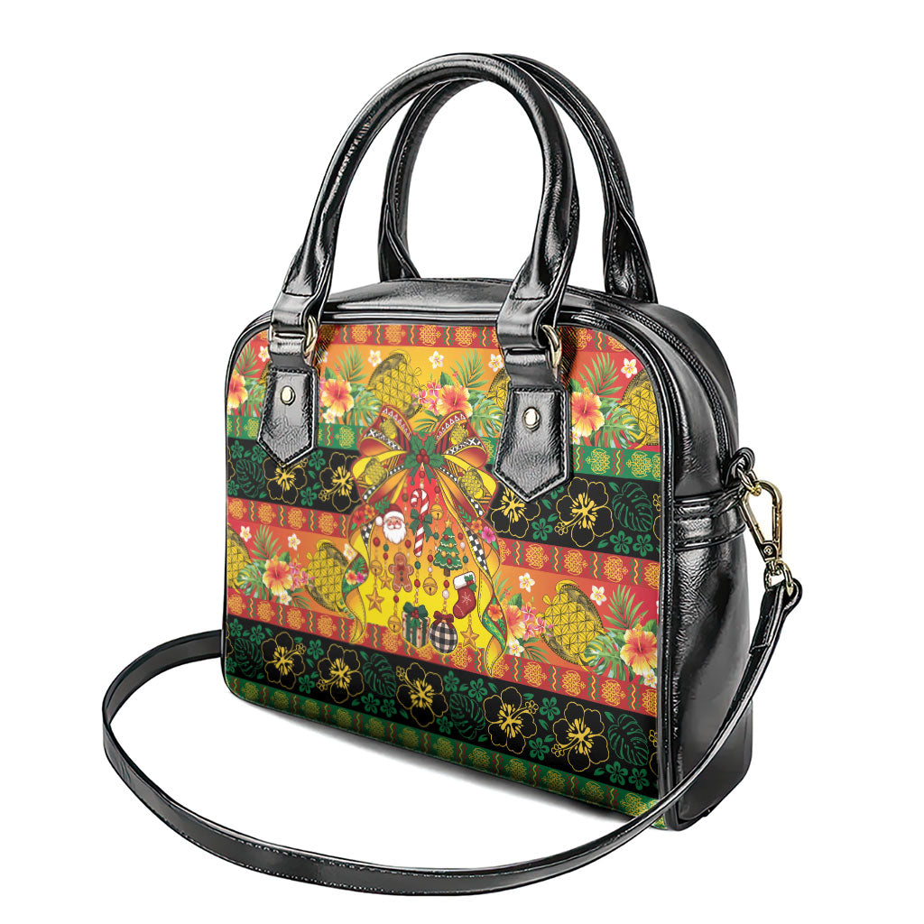 Vanuatu Sand Drawing Christmas Bow Shoulder Handbag Meri Krismas Hibiscus Turtle