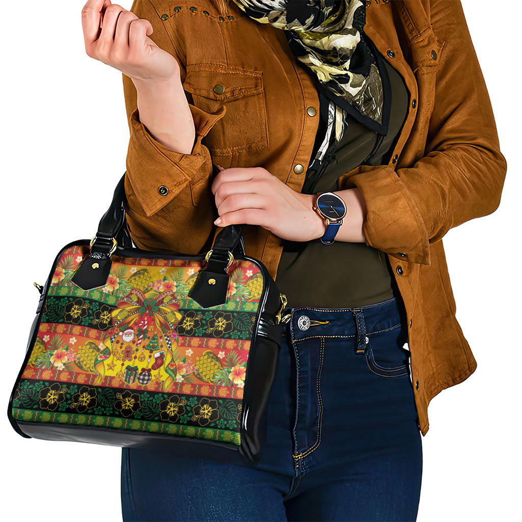 Vanuatu Sand Drawing Christmas Bow Shoulder Handbag Meri Krismas Hibiscus Turtle
