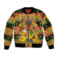 Vanuatu Sand Drawing Christmas Bow Sleeve Zip Bomber Jacket Meri Krismas Hibiscus Turtle