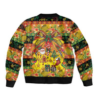 Vanuatu Sand Drawing Christmas Bow Sleeve Zip Bomber Jacket Meri Krismas Hibiscus Turtle