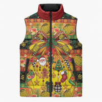 Vanuatu Sand Drawing Christmas Bow Sleeveless Puffer Jacket Meri Krismas Hibiscus Turtle