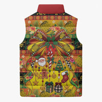 Vanuatu Sand Drawing Christmas Bow Sleeveless Puffer Jacket Meri Krismas Hibiscus Turtle