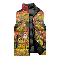 Vanuatu Sand Drawing Christmas Bow Sleeveless Puffer Jacket Meri Krismas Hibiscus Turtle