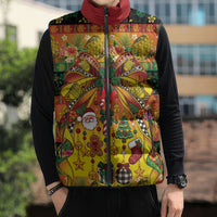 Vanuatu Sand Drawing Christmas Bow Sleeveless Puffer Jacket Meri Krismas Hibiscus Turtle