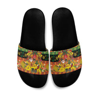 Vanuatu Sand Drawing Christmas Bow Slide Sandals Meri Krismas Hibiscus Turtle