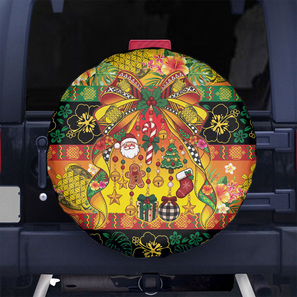 Vanuatu Sand Drawing Christmas Bow Spare Tire Cover Meri Krismas Hibiscus Turtle