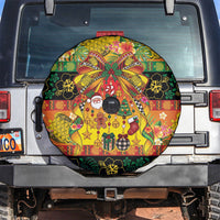 Vanuatu Sand Drawing Christmas Bow Spare Tire Cover Meri Krismas Hibiscus Turtle