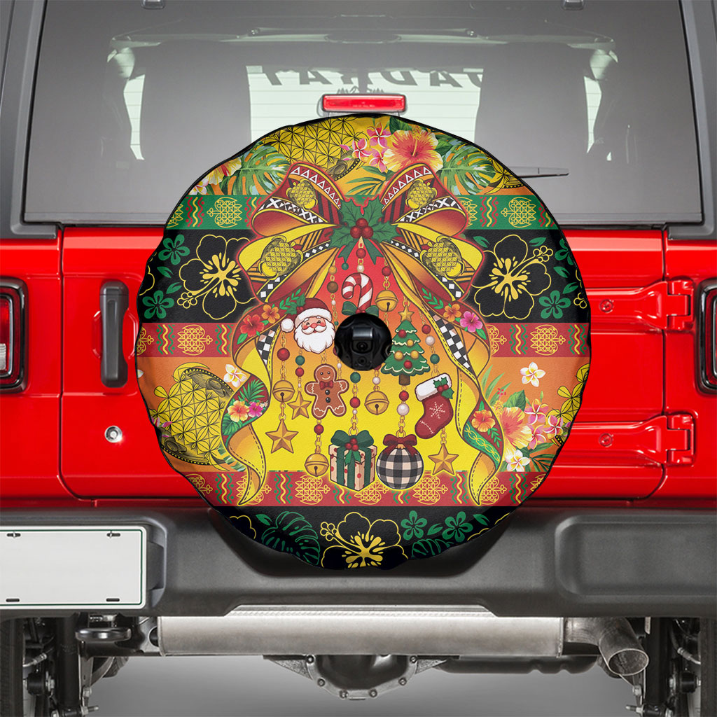 Vanuatu Sand Drawing Christmas Bow Spare Tire Cover Meri Krismas Hibiscus Turtle