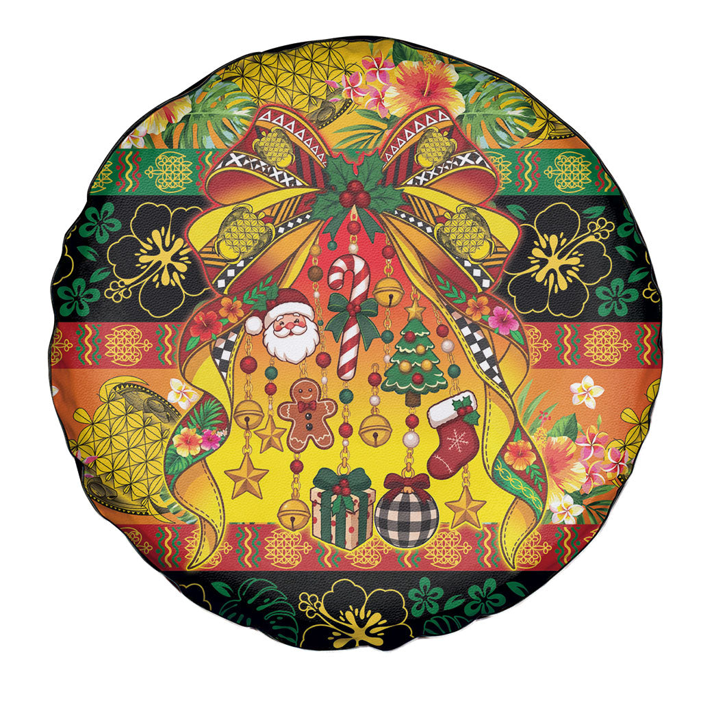 Vanuatu Sand Drawing Christmas Bow Spare Tire Cover Meri Krismas Hibiscus Turtle