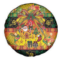 Vanuatu Sand Drawing Christmas Bow Spare Tire Cover Meri Krismas Hibiscus Turtle