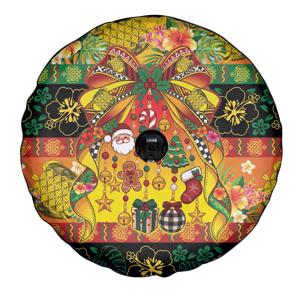 Vanuatu Sand Drawing Christmas Bow Spare Tire Cover Meri Krismas Hibiscus Turtle