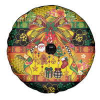 Vanuatu Sand Drawing Christmas Bow Spare Tire Cover Meri Krismas Hibiscus Turtle