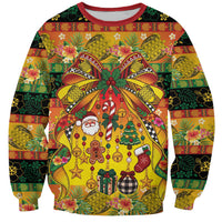 Vanuatu Sand Drawing Christmas Bow Sweatshirt Meri Krismas Hibiscus Turtle