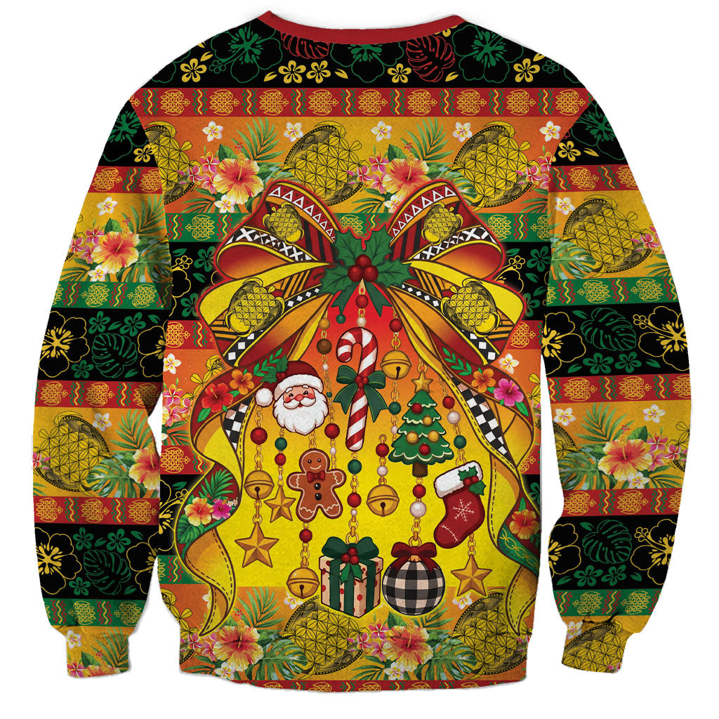 Vanuatu Sand Drawing Christmas Bow Sweatshirt Meri Krismas Hibiscus Turtle