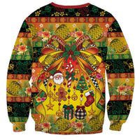 Vanuatu Sand Drawing Christmas Bow Sweatshirt Meri Krismas Hibiscus Turtle