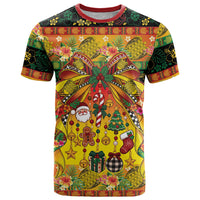 Vanuatu Sand Drawing Christmas Bow T Shirt Meri Krismas Hibiscus Turtle LT9 Multicolor - Polynesian Pride
