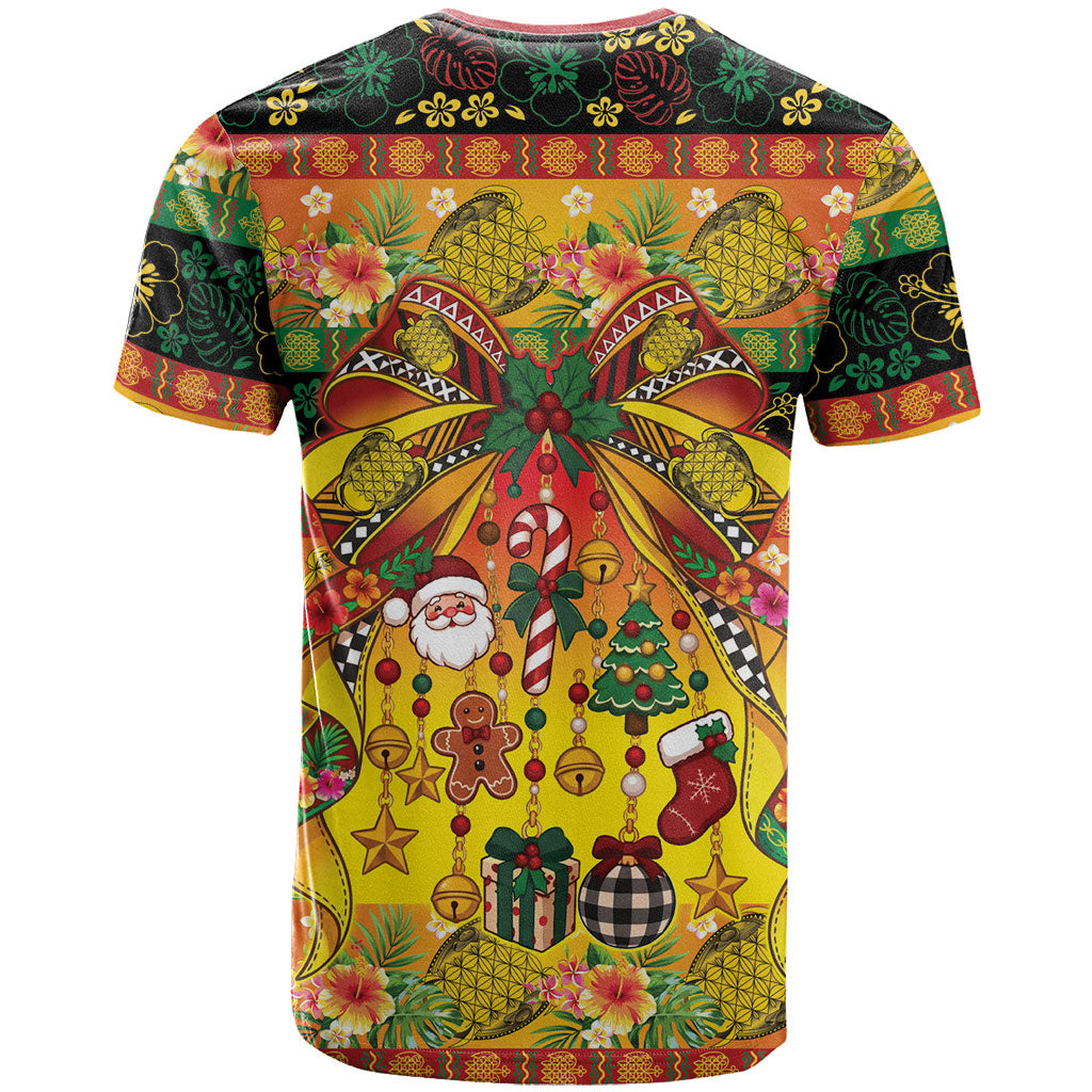 Vanuatu Sand Drawing Christmas Bow T Shirt Meri Krismas Hibiscus Turtle LT9 - Polynesian Pride