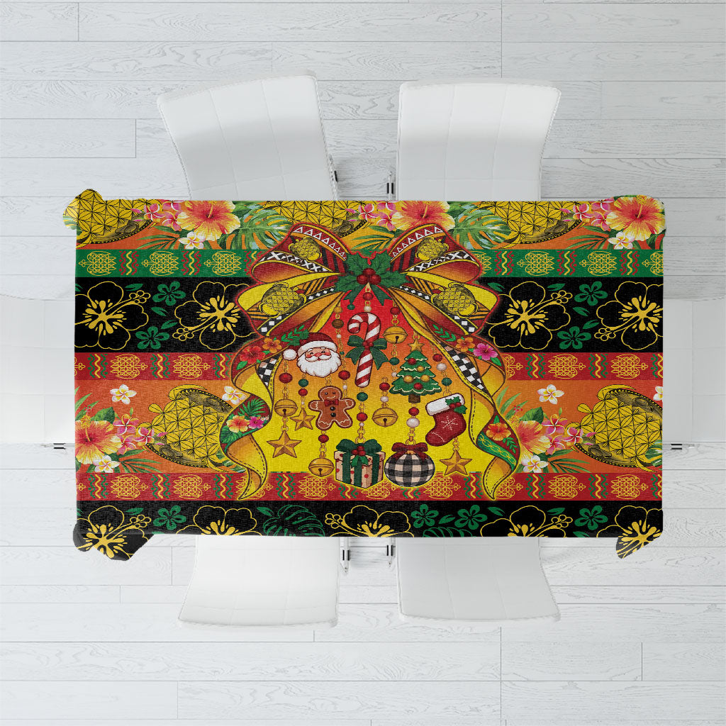 Vanuatu Sand Drawing Christmas Bow Tablecloth Meri Krismas Hibiscus Turtle LT9 Multicolor - Polynesian Pride