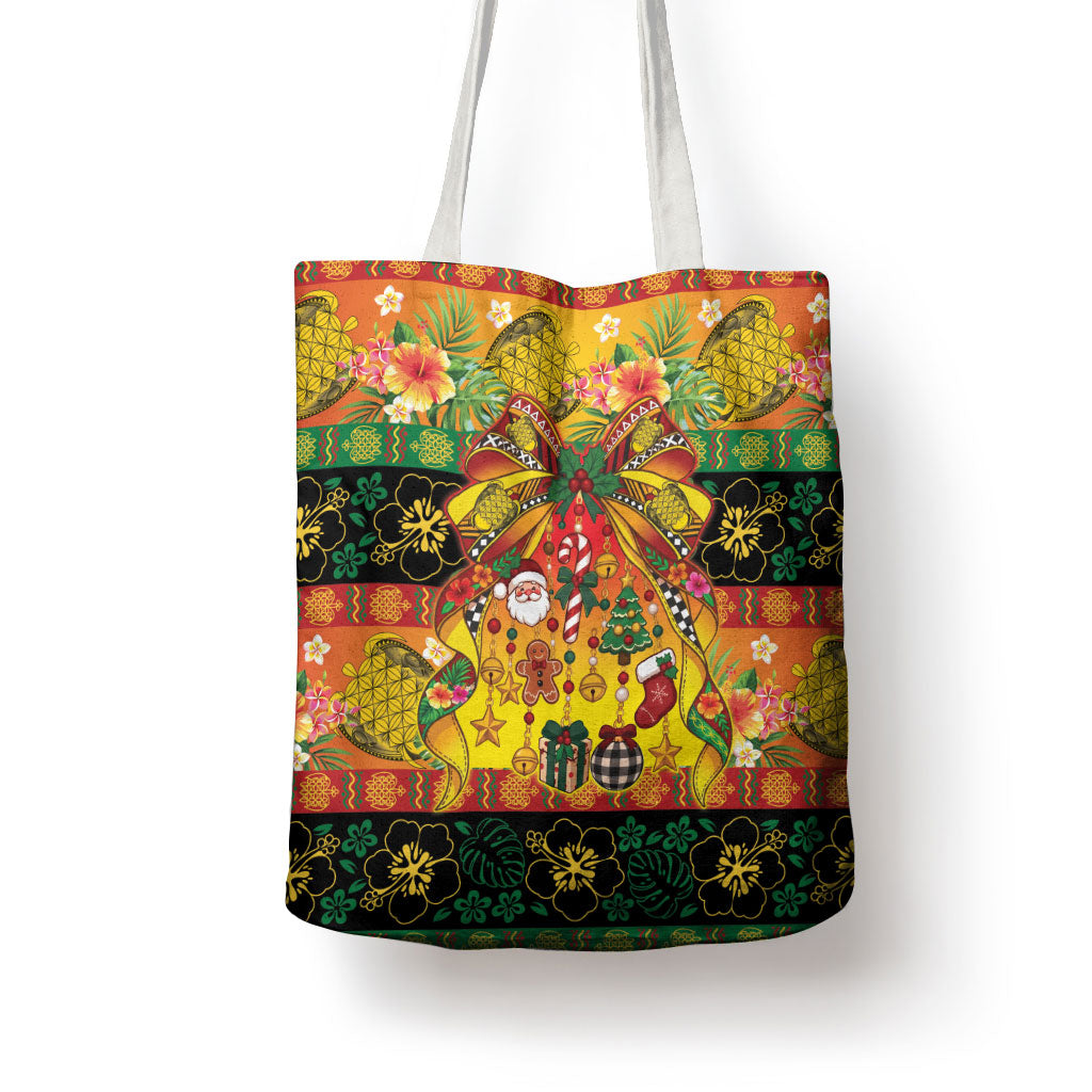 Vanuatu Sand Drawing Christmas Bow Tote Bag Meri Krismas Hibiscus Turtle