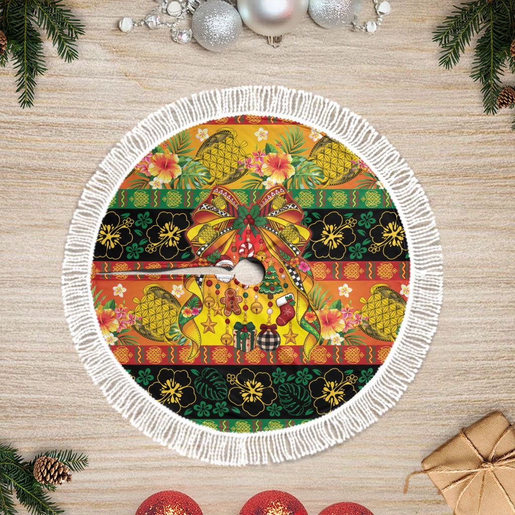 Vanuatu Sand Drawing Christmas Bow Tree Skirt Meri Krismas Hibiscus Turtle
