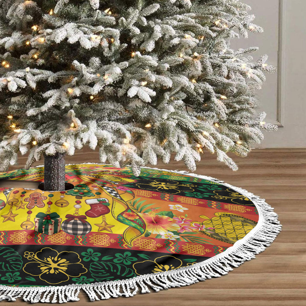 Vanuatu Sand Drawing Christmas Bow Tree Skirt Meri Krismas Hibiscus Turtle