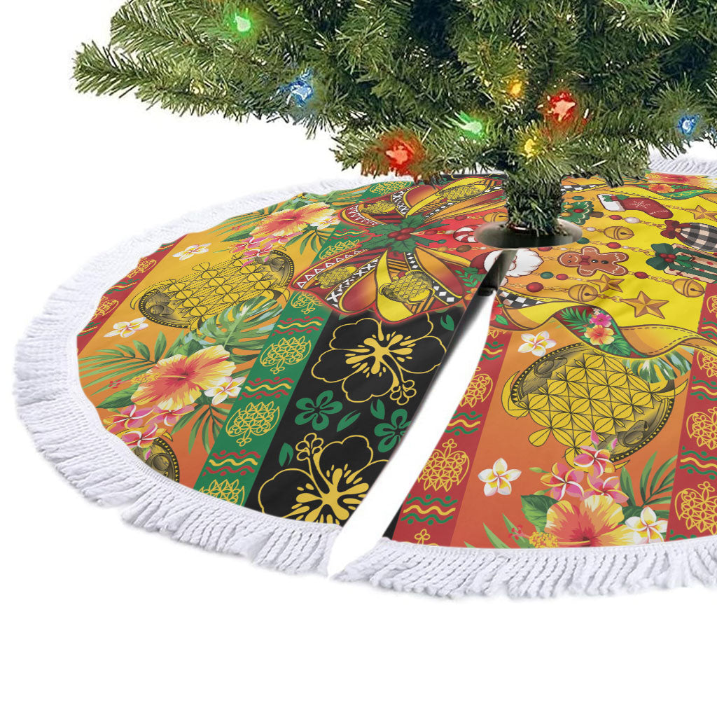 Vanuatu Sand Drawing Christmas Bow Tree Skirt Meri Krismas Hibiscus Turtle