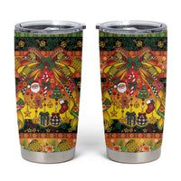 Vanuatu Sand Drawing Christmas Bow Tumbler Cup Meri Krismas Hibiscus Turtle