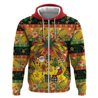 Vanuatu Sand Drawing Christmas Bow Zip Hoodie Meri Krismas Hibiscus Turtle