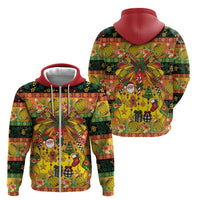 Vanuatu Sand Drawing Christmas Bow Zip Hoodie Meri Krismas Hibiscus Turtle
