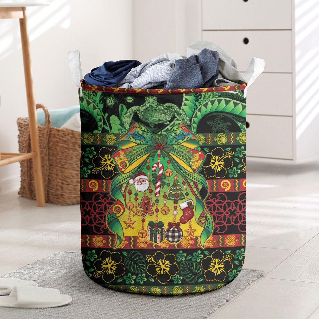 Vanuatu Turtle Floral Christmas Bow Laundry Basket Meri Krismas