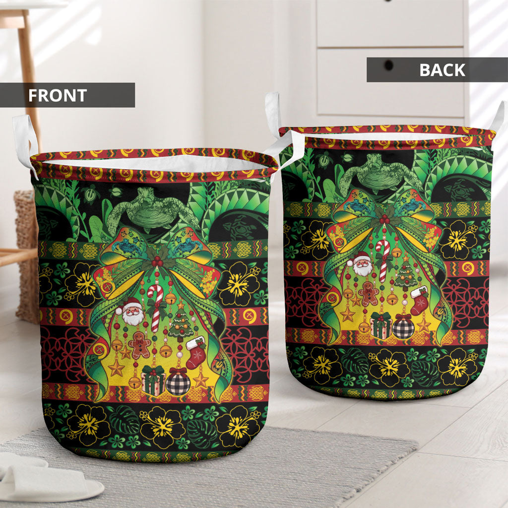 Vanuatu Turtle Floral Christmas Bow Laundry Basket Meri Krismas