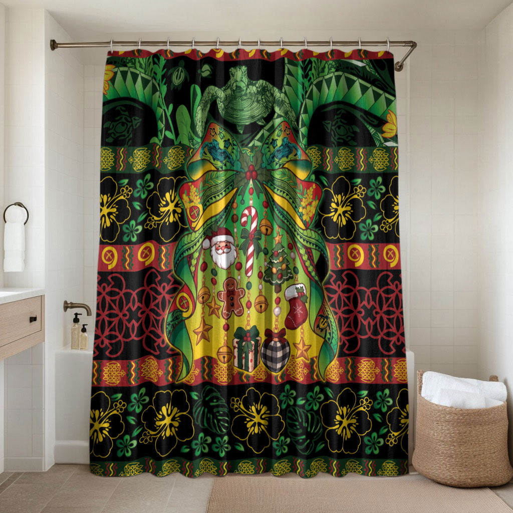 Vanuatu Turtle Floral Christmas Bow Bathroom Set Meri Krismas LT9 Shower Curtain Only Multicolor - Polynesian Pride