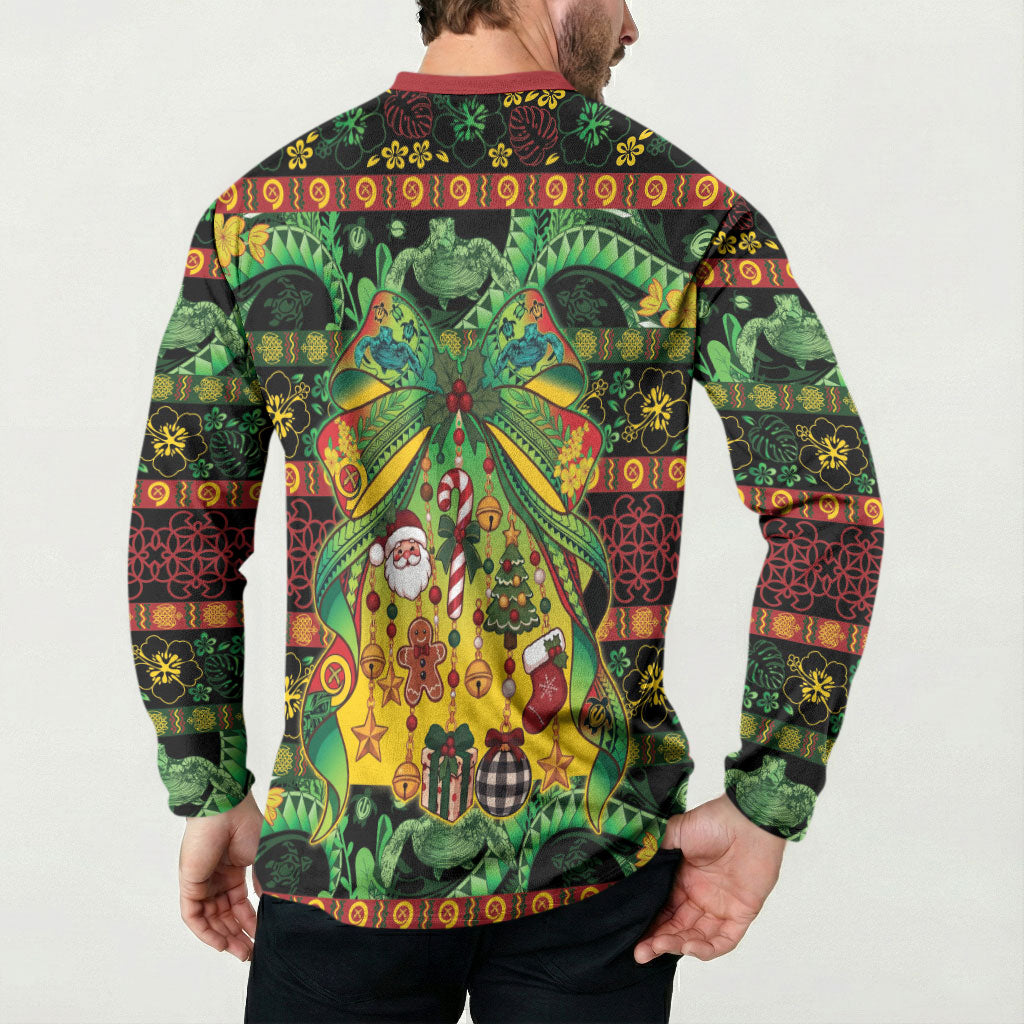 Vanuatu Turtle Floral Christmas Bow Button Sweatshirt Meri Krismas LT9 - Polynesian Pride