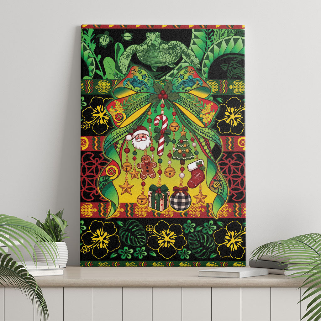 Vanuatu Turtle Floral Christmas Bow Canvas Wall Art Meri Krismas LT9 - Polynesian Pride