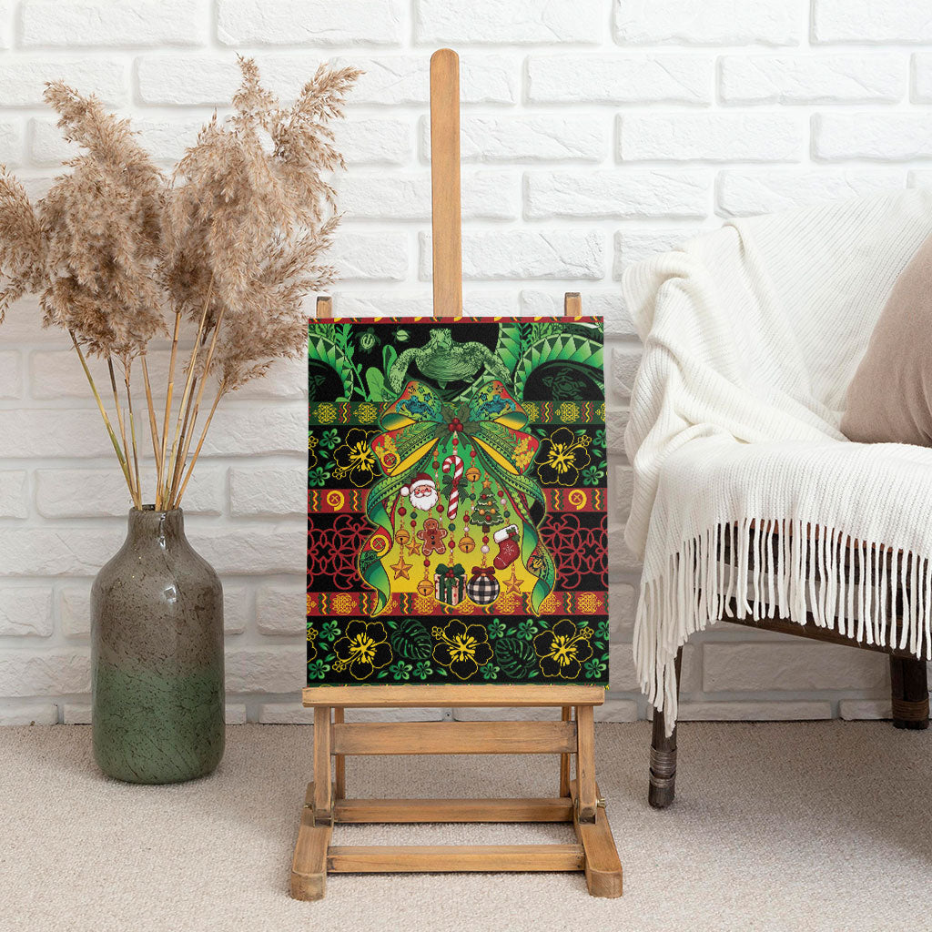Vanuatu Turtle Floral Christmas Bow Canvas Wall Art Meri Krismas LT9 - Polynesian Pride