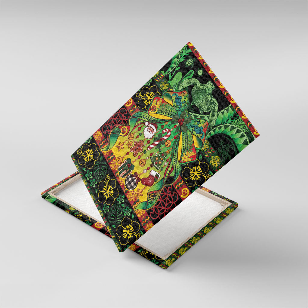 Vanuatu Turtle Floral Christmas Bow Canvas Wall Art Meri Krismas LT9 With Frame Multicolor - Polynesian Pride