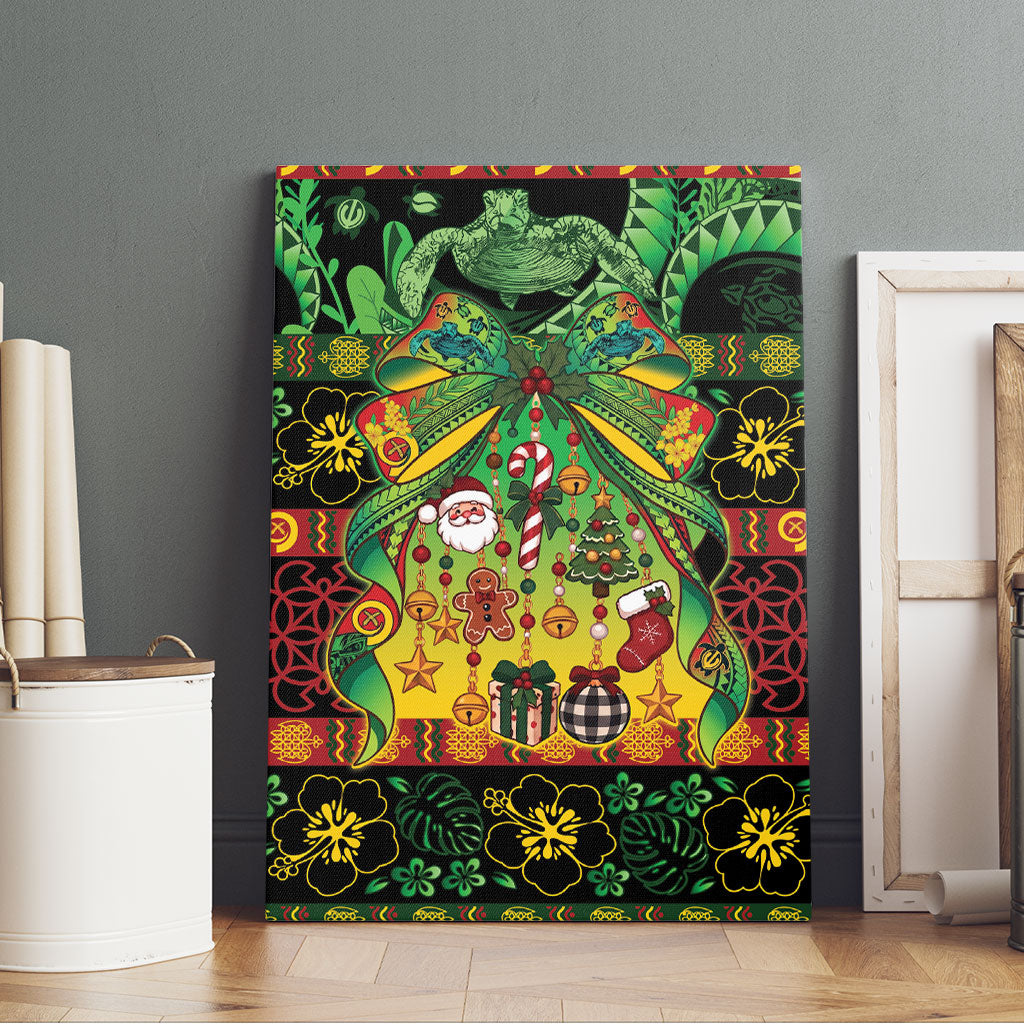 Vanuatu Turtle Floral Christmas Bow Canvas Wall Art Meri Krismas LT9 - Polynesian Pride