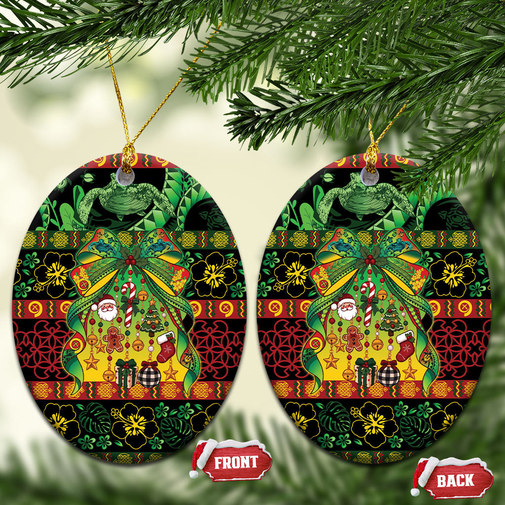 Vanuatu Turtle Floral Christmas Bow Ceramic Ornament Meri Krismas
