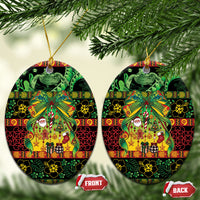 Vanuatu Turtle Floral Christmas Bow Ceramic Ornament Meri Krismas