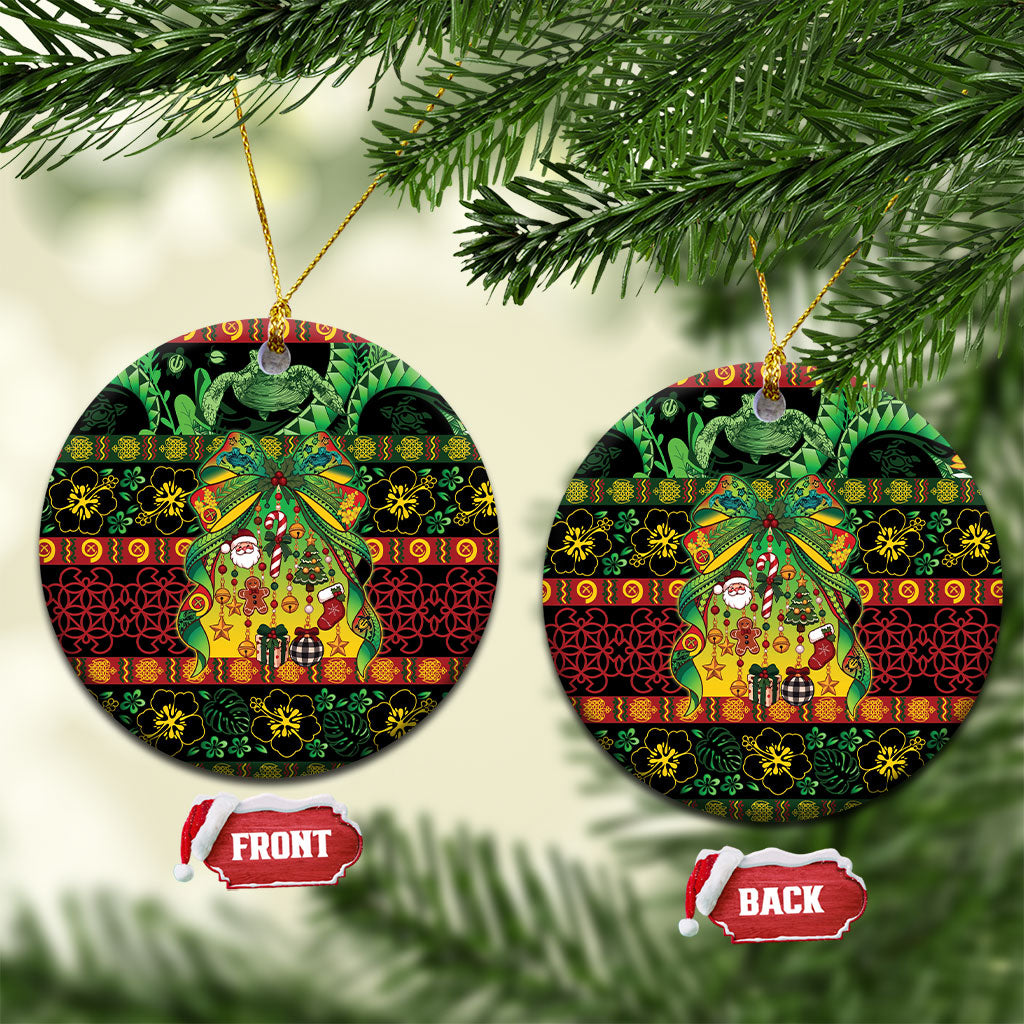 Vanuatu Turtle Floral Christmas Bow Ceramic Ornament Meri Krismas