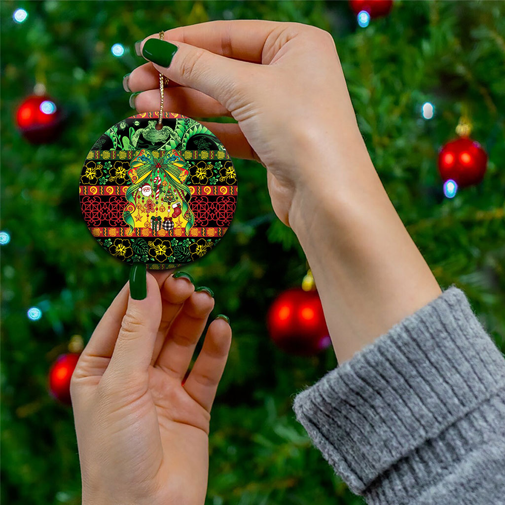 Vanuatu Turtle Floral Christmas Bow Ceramic Ornament Meri Krismas