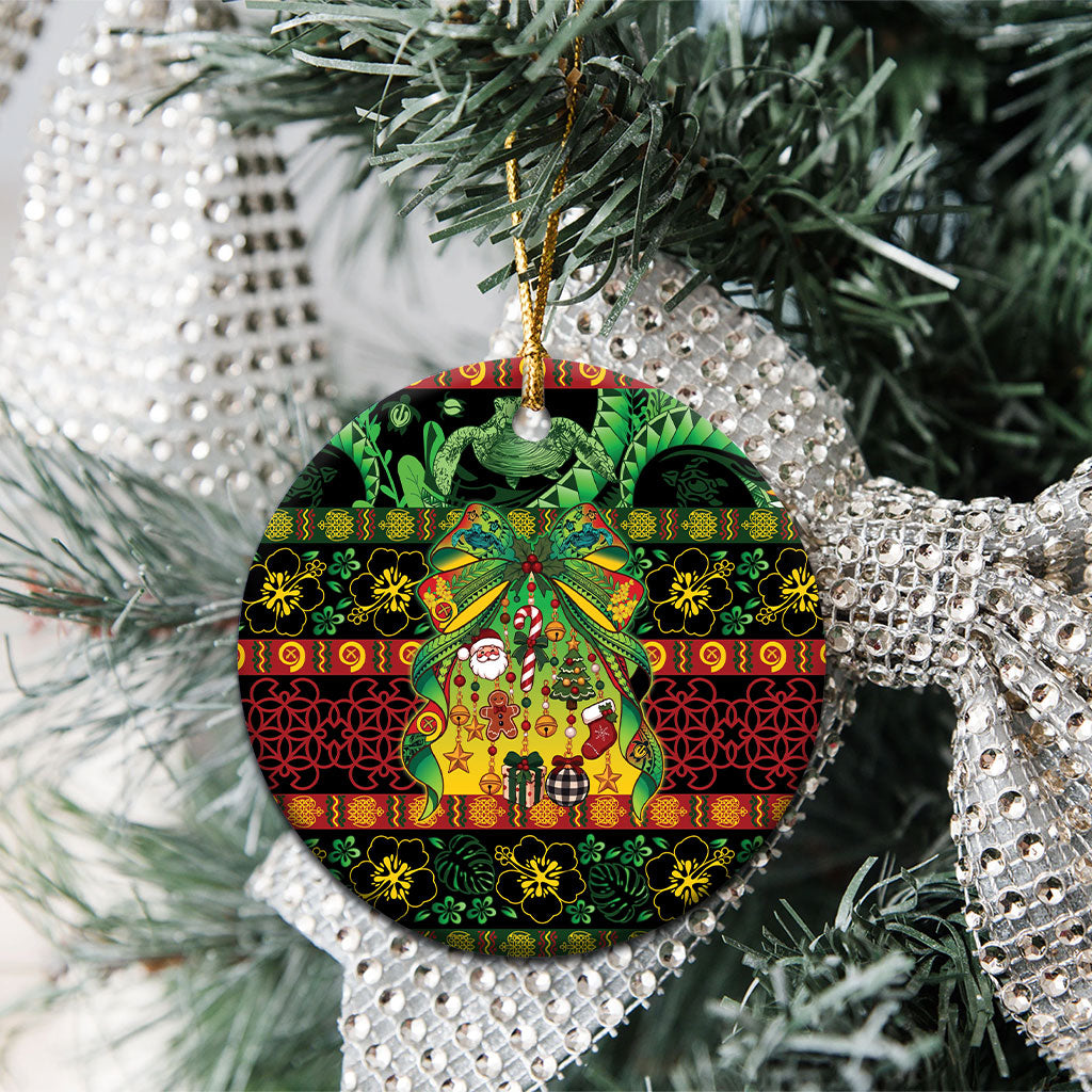 Vanuatu Turtle Floral Christmas Bow Ceramic Ornament Meri Krismas