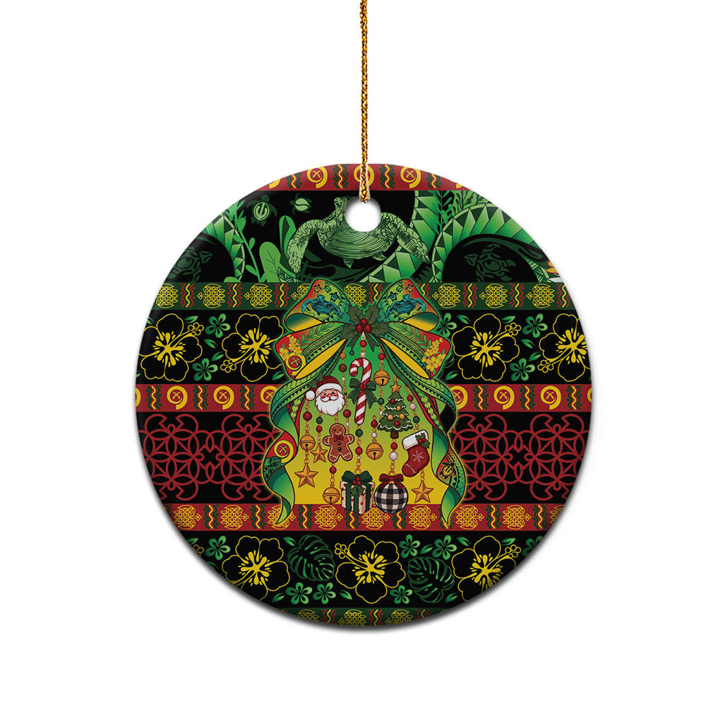 Vanuatu Turtle Floral Christmas Bow Ceramic Ornament Meri Krismas